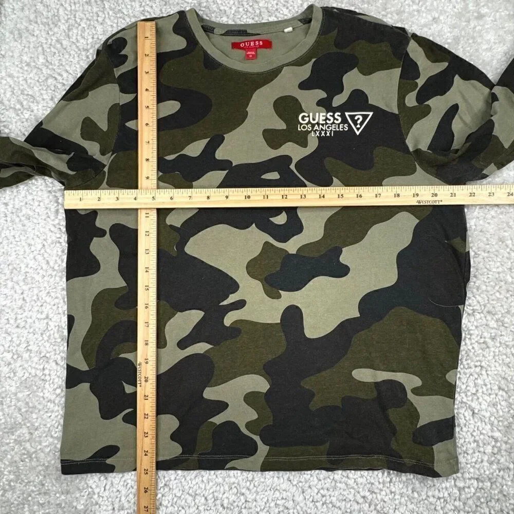 Guess Denim Los Angeles Green Camo Long Sleeve T-shirt Unisex Mens Medium
